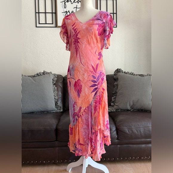 Vintage PHOOL Bright & Colorful Floral Dress Ruffle Asymmetrical Hem Rare 90s - Picture 6 of 15